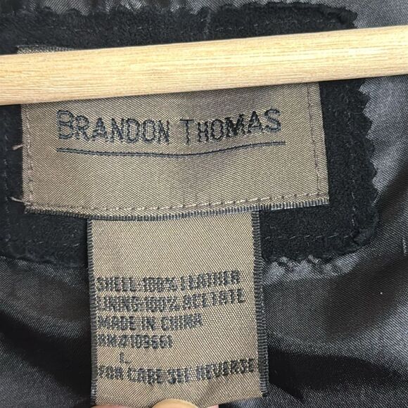 Vtg BRANDON THOMAS Leather Western Style Long Sleeve Lined fringe Jacket rodeo L - Picture 3 of 11